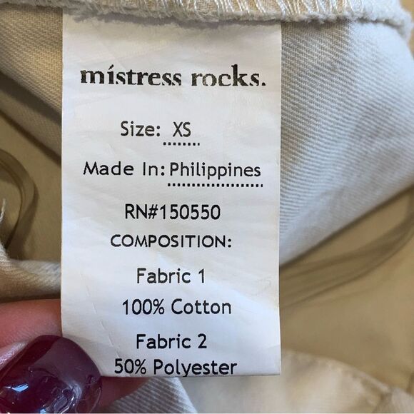 Mistress Rocks Faux Leather and Twill Paneled Pants Cream Size Extra Small - Picture 7 of 10